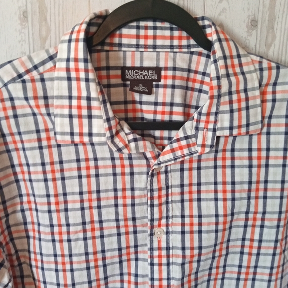 Michael Kors Checkered Shirt Orange and Blue Men's Size XL - Picture 2 of 8